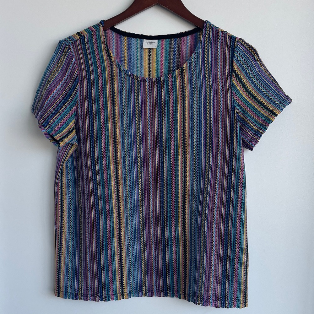 Colorful Striped Short Sleeve Women's Top